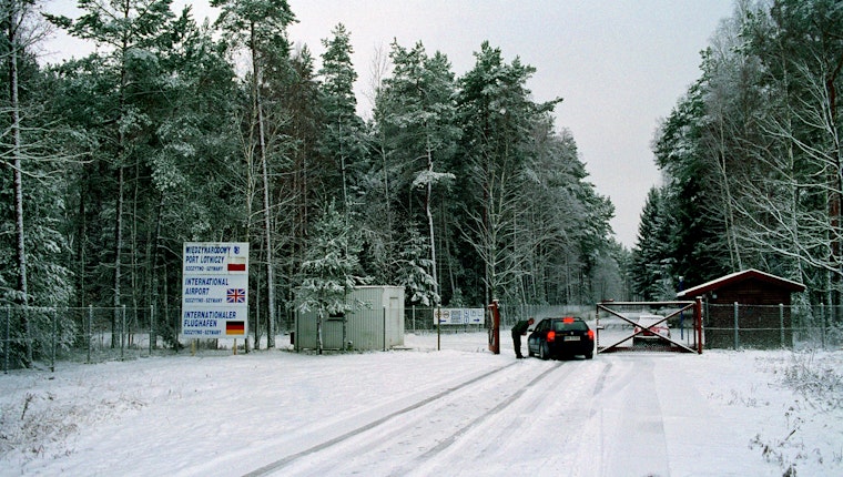Entrance to a former “black site” near Szczytno, Poland, which was once used by the CIA for extraordinary renditions of detainees. Photo credit: © Witold Krassowski/Panos Pictures/Redux A checkpoint covered in snow